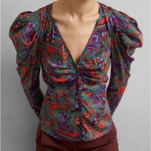 Veronica Beard Simmons Silk-Blend Puff-Sleeve Ruched Blouse